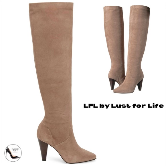 Lust For Life California Taupe Leather Stiletto Heel Almond Toe Over Knee Boots - Picture 1 of 10